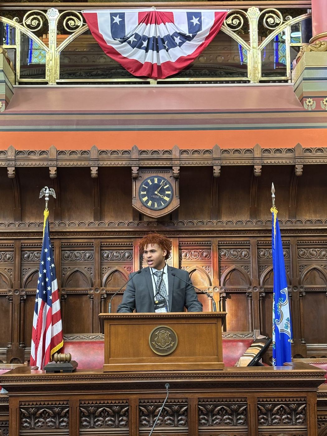 A delegate speaking at the Connecticut House podium
