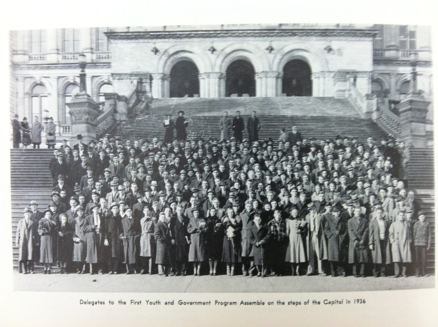 Delegates to the first Youth and Government program on the steps of the New York State Capitol in 1936
